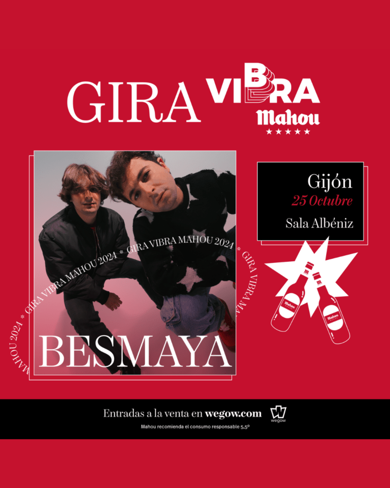 Cartel Besmaya en la gira Vibra Mahou para el Teatro Albéniz de Gijón