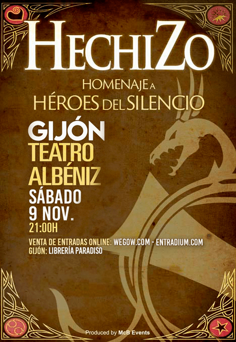 Cartel Hechizo homenaje a héroes del silencio para el Teatro Albéniz de Gijón